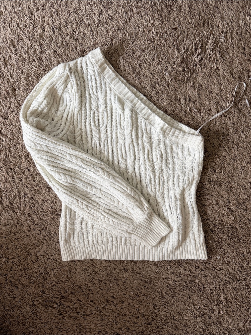 Versona Off-Shoulder Cable Knit Sweater - Cream